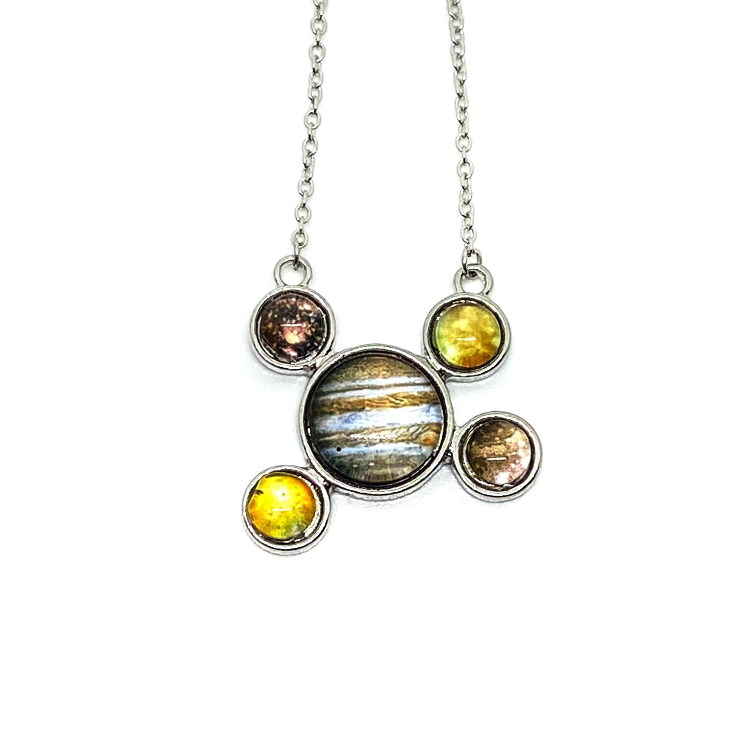 Jupiter and Galilean Moons Silver Pendant Necklace