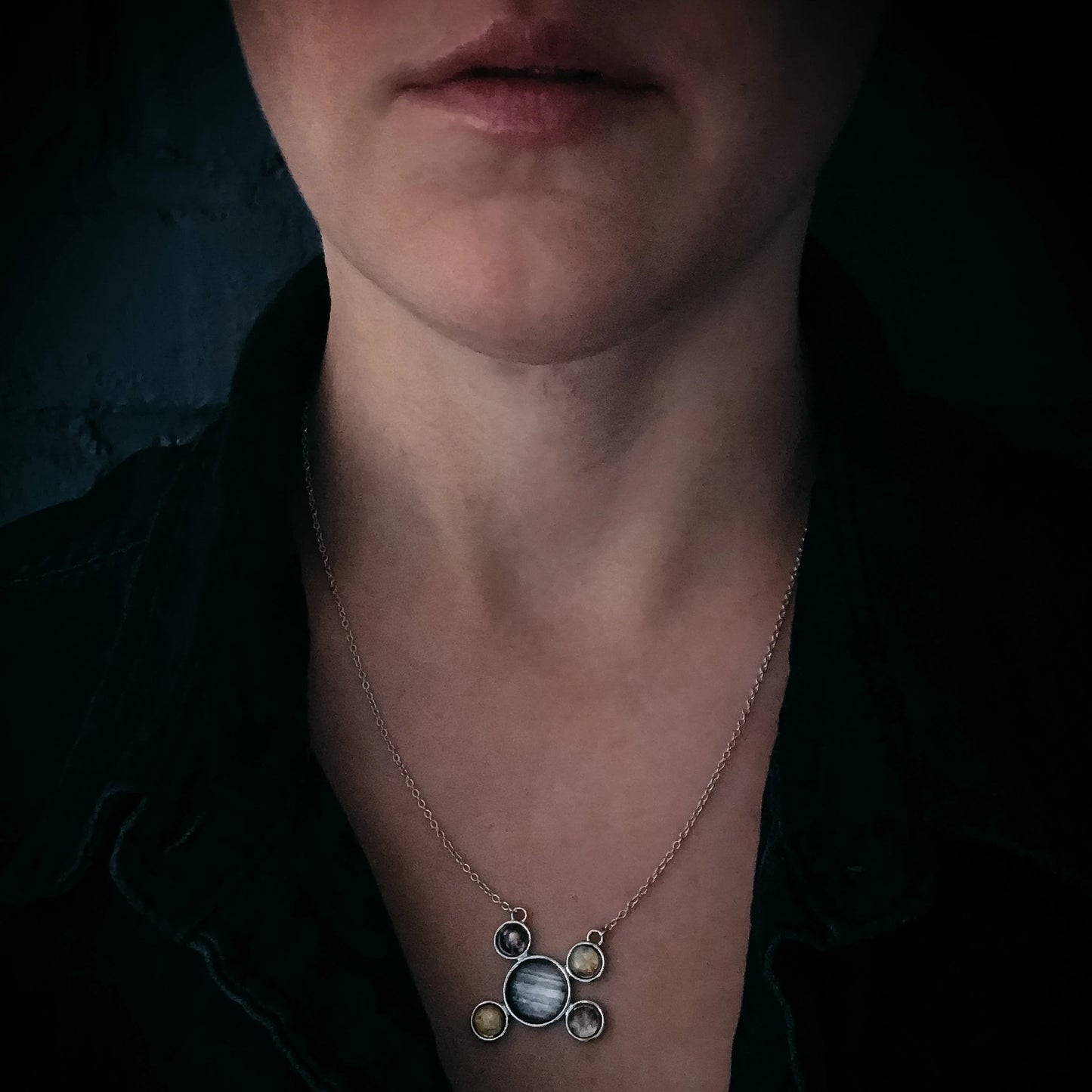 Jupiter and Galilean Moons Silver Pendant Necklace