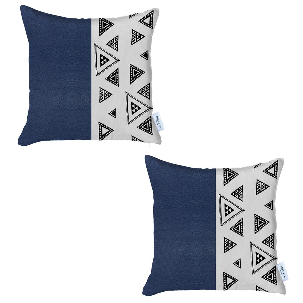 Boho Handcrafted Vegan Faux Leather Square Abstract Geometric Throw Pillow Cover Set of 2